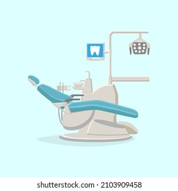 vector illustration for the holiday dentist day, dental chair on a turquoise background, for the design of advertising posters in dental centers