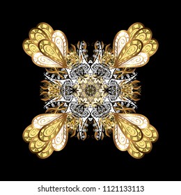 Vector illustration. Holiday design for Christmas and New Year fashion prints. Christmas pattern with snowflakes abstract background. Black, white and brown colors.