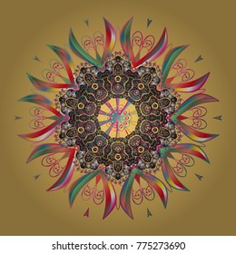 Vector illustration. Holiday design for Christmas and New Year fashion prints. Yellow, gray and pink colors. Christmas pattern with snowflakes abstract background.