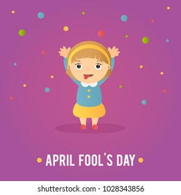 Vector illustration for holiday fool day. The childl shows faces and puts out the tongue. Day of jokes, laughter and fun. Can be used for the design of a banner, party, greeting card.