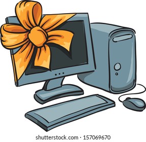 Vector illustration of holiday gift computer. Easy-edit layered vector EPS10 file scalable to any size without quality loss. High resolution raster JPG file is included.
