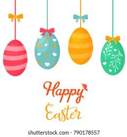 Vector illustration. Holiday greeting template with bright eggs