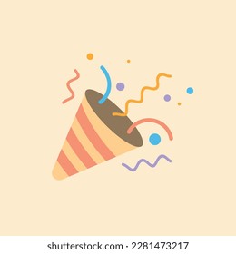 Vector illustration of holiday icon, clapperboard, confetti, fireworks, party cap, birthday.