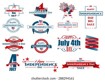 Vector illustration for the holiday of July 4, the Independence Day of the United States, graphic elements for design brochures and flyers cards Happy Weekend