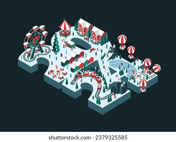 Vector illustration of Holiday New Year 2024. Isometric style. Happy people are having fun and celebrating winter holidays. For a poster or banner and greeting card.
