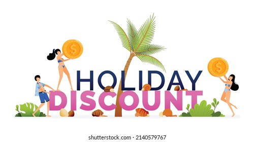 Vector illustration of holiday sale program discount ticket purchases for summer vacations to tropical beaches. Design can be used to web, website, poster, mobile apps, brochure ads, flyer, business