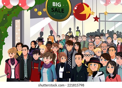 A Vector Illustration Of Holiday Shopping Sale Scene