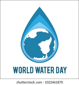 Vector illustration for holiday World water day. The water drop , inside which the globe is depicted. The inscription under the picture. Banner or poster to draw attention to environmental issues