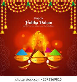 Vector illustration of Holika Dahan social media template