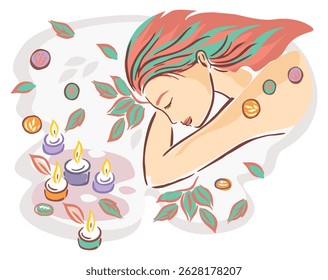 Vector illustration of holistic therapy with runes. Art is stylized in light and loose strokes.