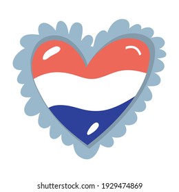Vector Illustration of Holland Flag shaped in Heart. Vector image isolated on a white background. 