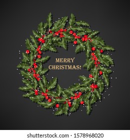 Vector illustration of holly wreath with berries