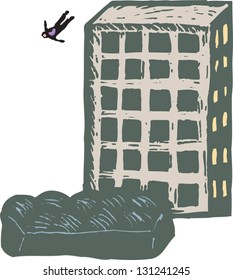 Vector illustration of Hollywood stuntman jumping off a high building