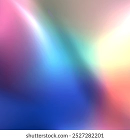 Vector illustration of a holographic background with bright highlights in neon blue, orange, purple and green colors. Ideal for creative projects in a modern style