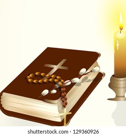 Vector illustration of holy bible with 	 candelabrum