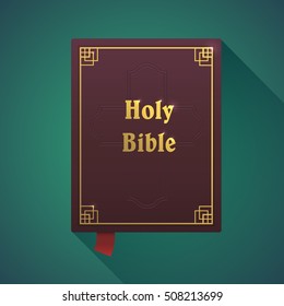 Vector Illustration of Holy Bible with long shadow. Religion old vector holy bible. Vector illustration. Golden Cross.