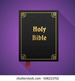 Vector Illustration of Holy Bible with long shadow. Religion old vector holy bible. Vector illustration. Golden Cross.