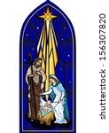 Vector illustration of the holy family of the nativity or birth of Jesus created as stained glass.