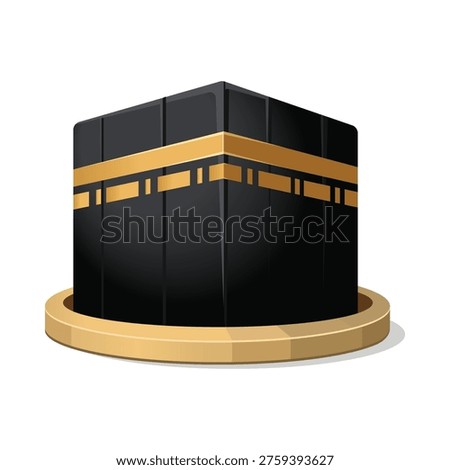 Vector illustration of the Holy Kaaba in Mecca, Saudi Arabia. Islamic religious landmark and pilgrimage site for Hajj and Umrah. Mosque architecture isolated on white background.
