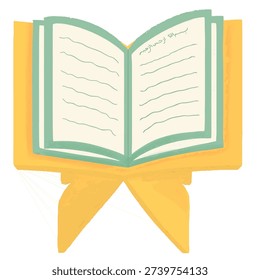 Vector Illustration of the holy quran opened and placed on a traditional wooden stand ready to be read.