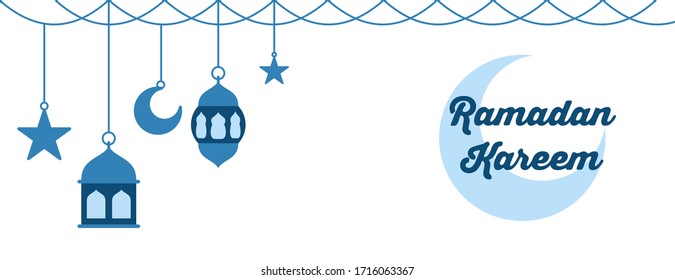 ilustración vectorial de la sagrada pancarta de Ramadán Kareem con elementos de lámpara, media luna y estrella. perfecto para tarjetas de felicitación, banner web, afiche, etc.