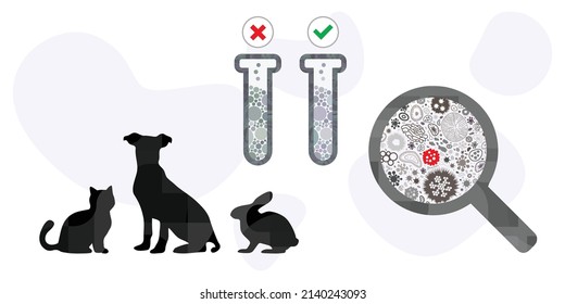 ilustración vectorial de animales domésticos y frascos de laboratorio para tecnologías de diagnóstico veterinario