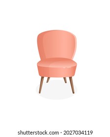 Ilustración vectorial de una silla para el interior. Sillón rosa y acogedor de fondo blanco aislado. Mobiliario moderno para sala de estar, dormitorio, vestíbulo. Icono, elemento