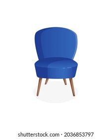 Ilustración vectorial de una silla para el interior. Sillón azul acogedor de fondo blanco aislado. Mobiliario moderno para sala de estar, dormitorio, vestíbulo. Icono, elemento.
