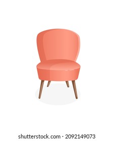 Vector illustration of a home chair for the interior. Cozy pink armchair on an isolated white background. Modern furniture for living room, bedroom, lobby. Icon, element.
