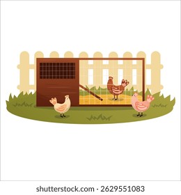 Vector illustration of a home chicken coop in the backyard