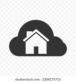Vector illustration of home cloud icon in dark color and transparent background(png).