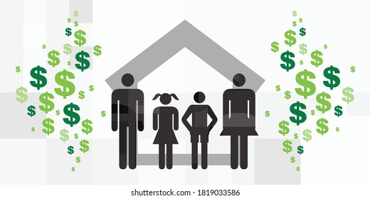 Vector Illustration With Home And Finances For Family Planning Issues