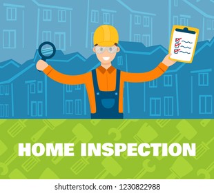 A vector illustration of home inspector in front of a house