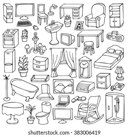 Vector illustration of home interior elements and appliances