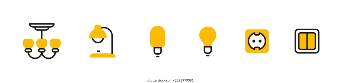 Ilustración vectorial del icono de iluminación doméstica en el fondo del color. Diseño de estilo de arte de línea plana de conjunto de iconos de iluminación amarilla y negra para web, banner, impresión