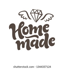 Vector illustration of Home made lettering. Graphic elements for design of label, sticker or tag. Calligraphic sign for packaging, handcrafted goods and promotion