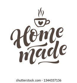 Vector illustration of Home made lettering. Graphic elements for design of label, sticker or tag. Calligraphic sign for packaging, handcrafted goods and promotion