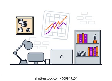 Vector illustration home office design in flat style isolated on white background