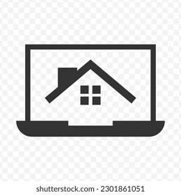 Vector illustration of home property laptops icon in dark color and transparent background(png).