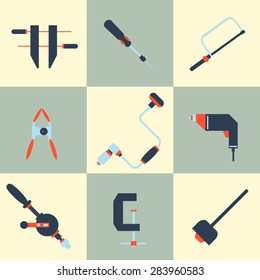 vector illustration of home repair tools, icon set