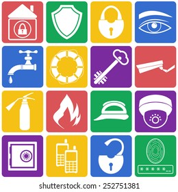 Vector illustration of home security icons. Color flat set