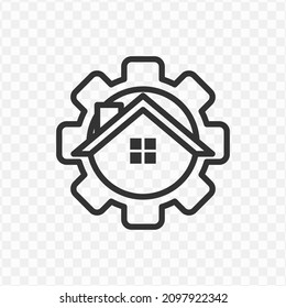 Vector illustration of home setting icon in dark color and transparent background(png).