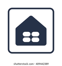 Vector illustration of Home sign icon on blue round background.