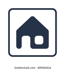 Vector illustration of Home sign icon on blue round background.