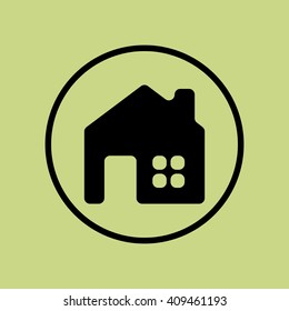 Vector illustration of Home sign icon on green circle background.