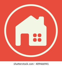 Vector illustration of Home sign icon on red background.