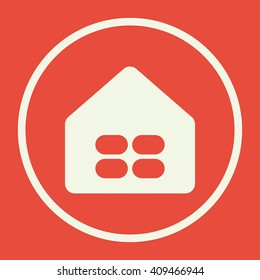 Vector illustration of Home sign icon on red background.