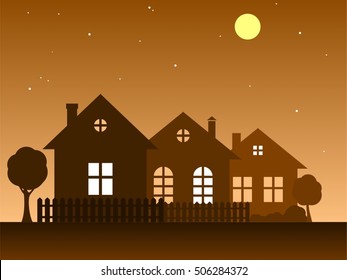 Vector illustration of home. Vector silhouettes of houses. Country Cottage.
