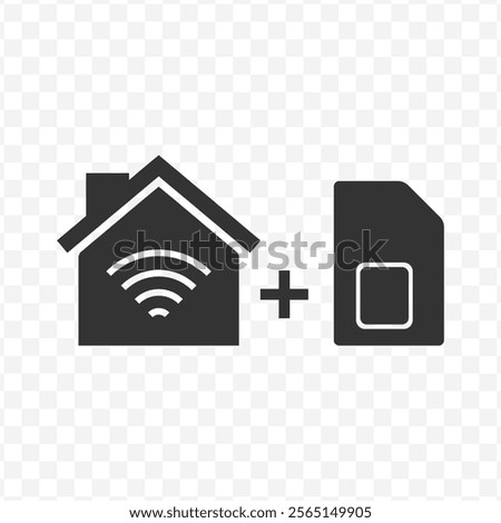 Vector illustration of home sim card icon in dark color and transparent background(PNG).