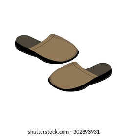 Vector illustration of home slippers. Soft fabric man home slippers
